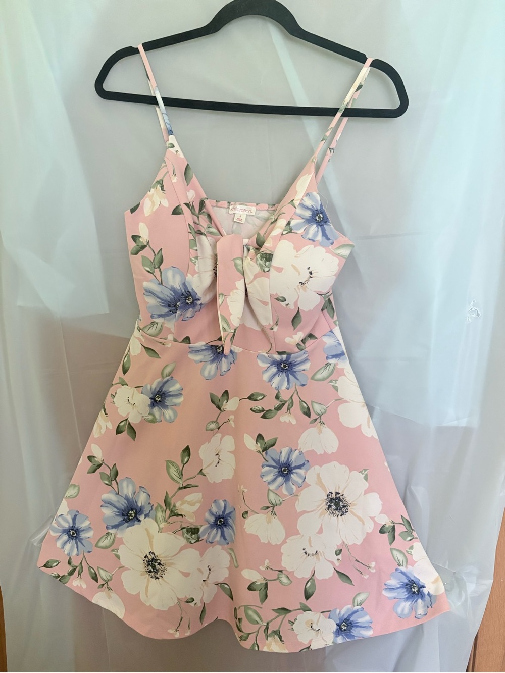 Xhilaration Pink Floral Scoop mini dress with Green Accents